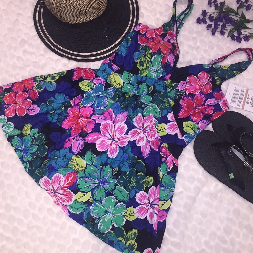 Maxine 12 V Neck Empire Tropic SwimDress SwimSuit